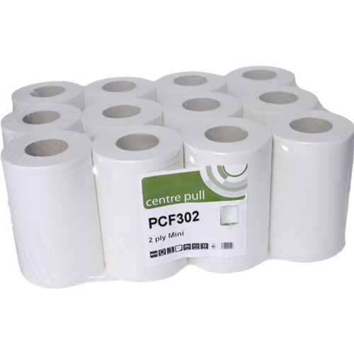 2PLY WHITE 65M MINI CENTREFEED ROLL / PK 12