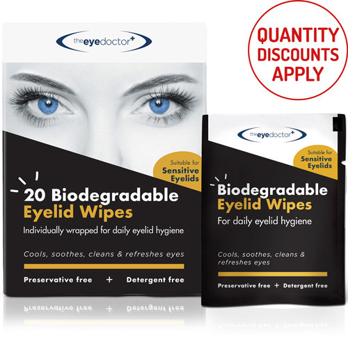 THE EYE DOCTOR BIODEGRADABLE LID WIPES. PACK OF 20