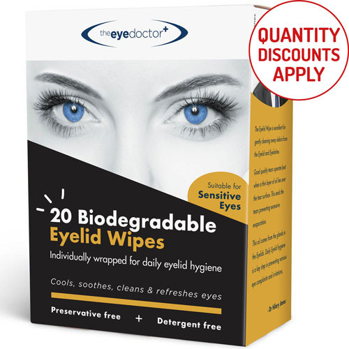 THE EYE DOCTOR BIODEGRADABLE LID WIPES. PACK OF 20