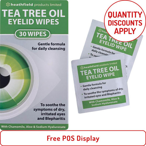 HEATHFIELD TEA TREE EYELID WIPES 30PK